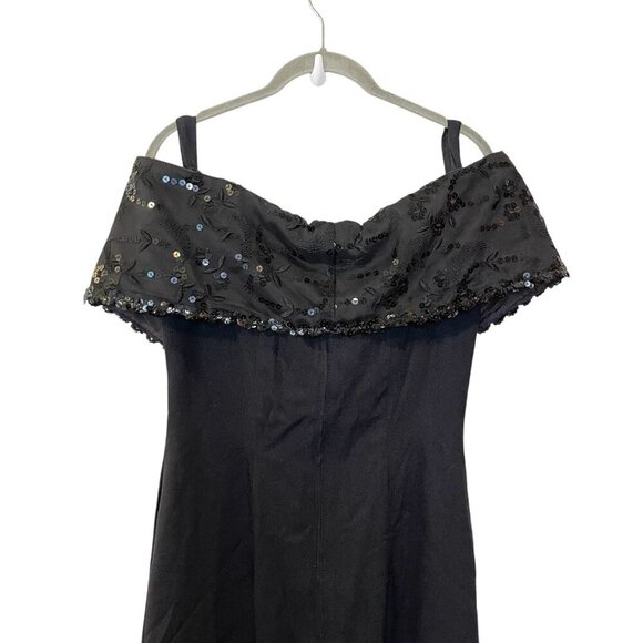 J. R. Nites Caliendo 80s 90s Prom Vintage Black Sequin Off Shoulder Fitted Dress - Picture 5 of 9